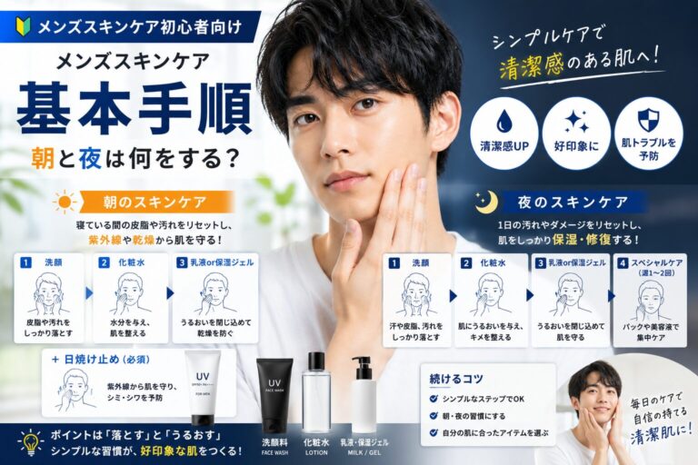 メンズスキンケア初心者向けの基本手順 解説記事のアイキャッチ